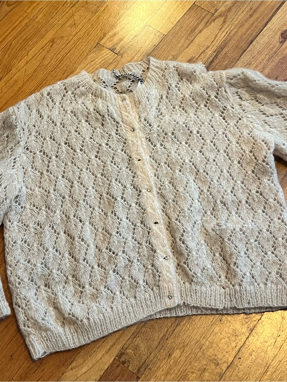 Vintage Cream Open Lace Knit Button-Front Cardigan